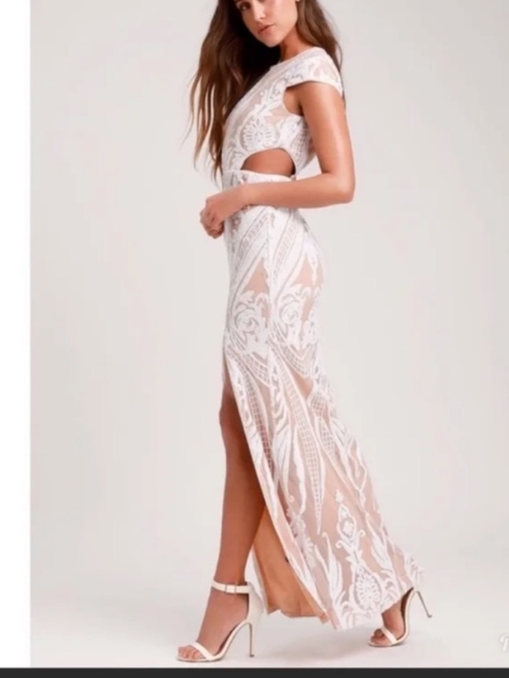 White Lace Cutout Maxi Dress
